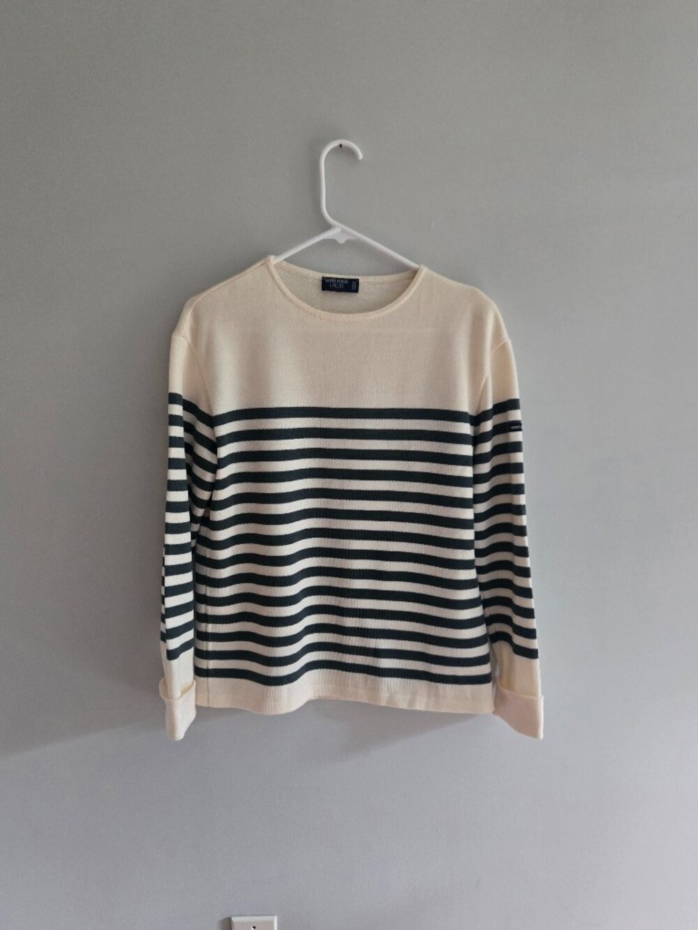 Saint James Latelier Dark Green and Cream Light Wool Sweater, Size 8, Never Worn